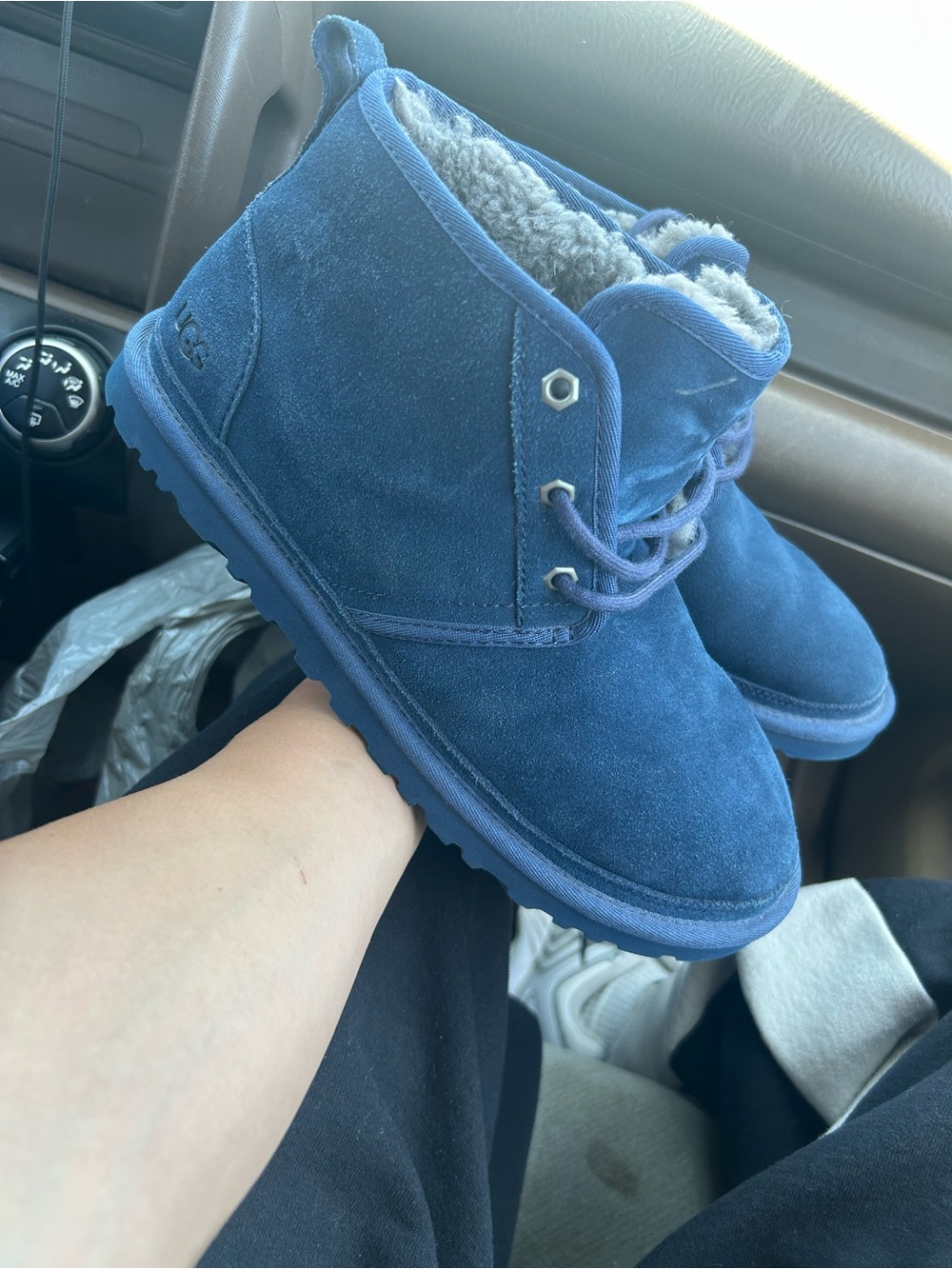 UGG Men's Blue Suede Shearling Chukka Boots